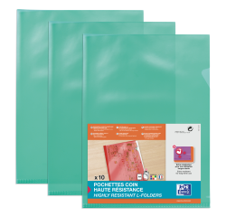 Sachet de 10 pochettes-coin Oxford haute résistance a4 pvc lisse épaisseur 15/100ème vert