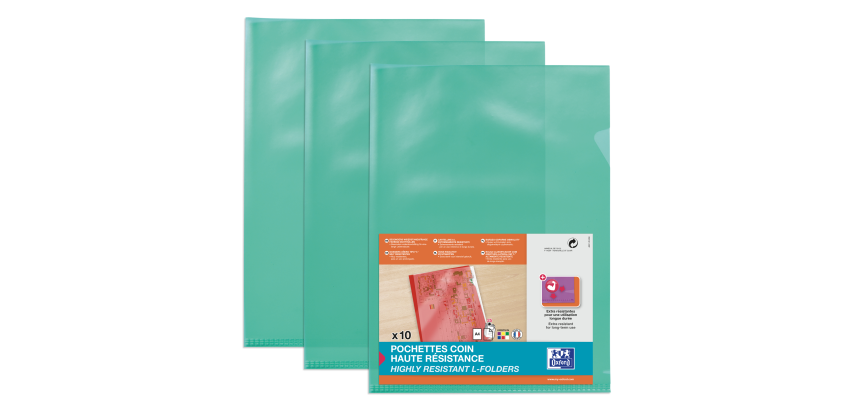 Sachet de 10 Pochettes-coin Oxford haute résistance A4 PVC lisse épaisseur 15/100ème