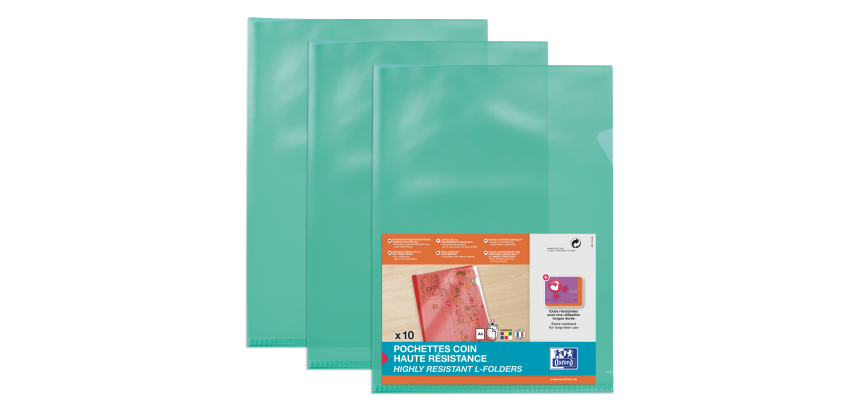 Sachet de 10 Pochettes-coin Oxford haute résistance A4 PVC lisse épaisseur 15/100ème