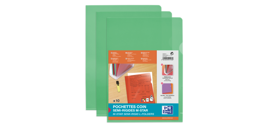 Sachet de 10 pochettes-coin Oxford m star a4 pvc lisse épaisseur 15/100ème vert