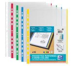 Pochettes perforées A4 avec bande colorée, PP, 0,09 m