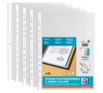 Sachet de 10 Pochettes perforées Oxford à bande et bords colorés A4 polypro lisse épaisseur 9/100ème