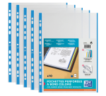 Sachet de 10 Pochettes perforées Oxford à bande et bords colorés A4 polypro lisse épaisseur 9/100ème