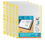 Sachet de 10 Pochettes perforées Oxford à bande et bords colorés A4 polypro lisse épaisseur 9/100ème