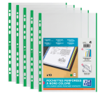 Sachet de 10 Pochettes perforées Oxford à bande et bords colorés A4 polypro lisse épaisseur 9/100ème