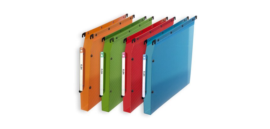 Boite de 10 dossier suspendu armoire Elba PP design A4 fond 30mm capacité 350 feuilles couverture polypro coloris assortis