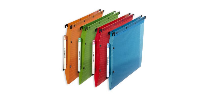 Boite de 10 dossier suspendu armoire Elba PP design A4 fond v capacité 100 feuilles couverture polypro coloris assortis