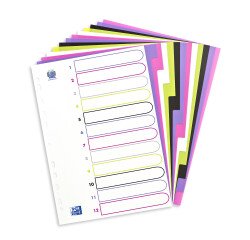 Intercalaires neutres Oxford my colour a4 12 positions polypro opaque épaisseur 30/100ème coloris assortis