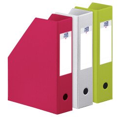 Lot 3 porte-revues Oxford a4 dos 7cm couverture carte rigide recouverte de pvc coloris assortis jaune, rouge et vert