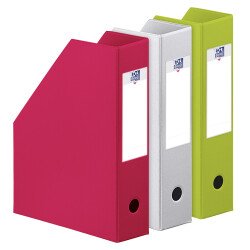 Lot 3 porte-revues Oxford a4 dos 7cm couverture carte rigide recouverte de pvc coloris assortis jaune, rouge et vert