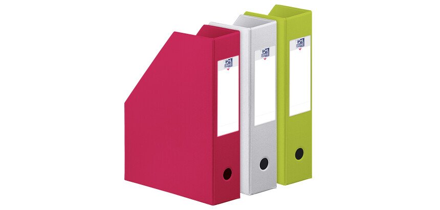 Lot 3 porte-revues Oxford a4 dos 7cm couverture carte rigide recouverte de pvc coloris assortis jaune, rouge et vert