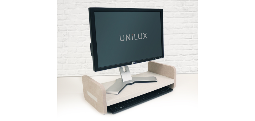 Rehausseur d'écran écologique Unilux en pet recyclé reverso blanc et beige 55 cm x25 cm x15 cm