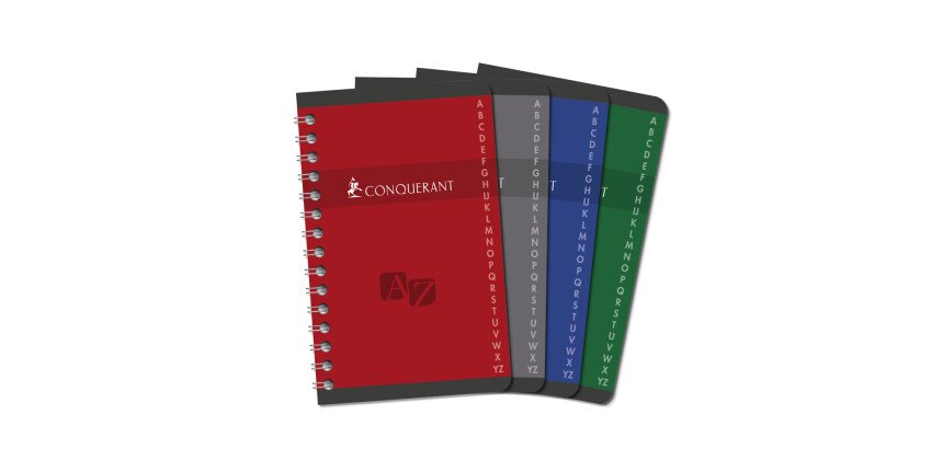 Répertoire Conquerant 9x14cm petits carreaux 5mm 100 pages reliure spirale couverture carte recyclée coloris assortis