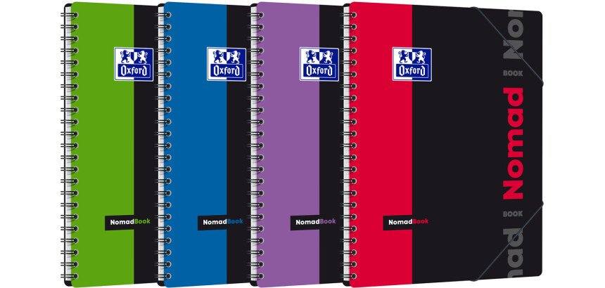 Cahier Oxford Etudiants Nomadbook A4+ ligné 7mm 160 pages reliure spirale couverture polypro coloris assortis