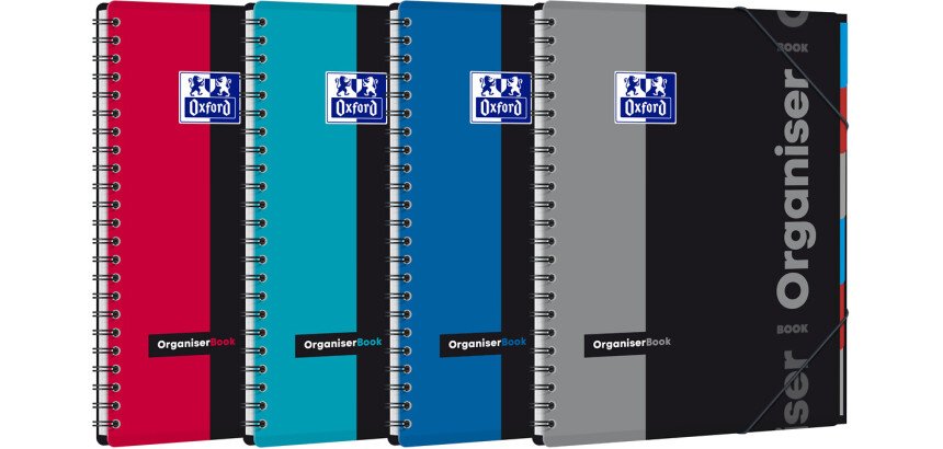 Cahier Oxford Etudiants Organiserbook A4+ petits carreaux 5mm 160 pages reliure spirale couverture polypro coloris assortis
