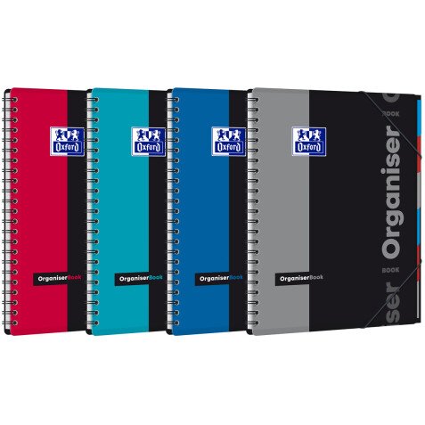 Cahier Oxford etudiants organiserbook a4+ petits carreaux 5mm 160 pages reliure spirale couverture polypro coloris assortis