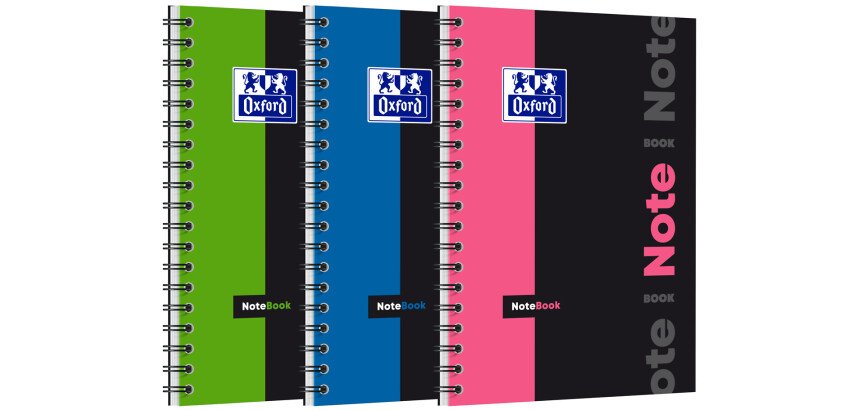 Cahier Oxford Etudiants notebook B5 petits carreaux 5mm 160 pages reliure spirale couverture carte polypro coloris assortis