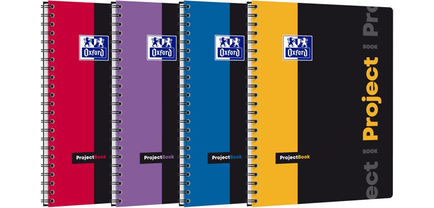 Cahier Oxford Etudiants ProjectBook A4+ petits carreaux 5mm 200 pages reliure spirale couverture polypro coloris assortis