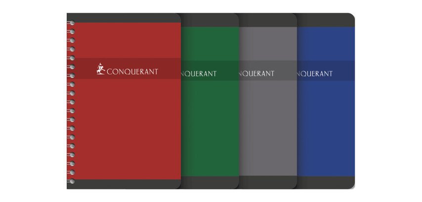 Carnet Conquérant 11x17cm petits carreaux 5mm 180 pages reliure spirale couverture carte recyclée coloris assortis