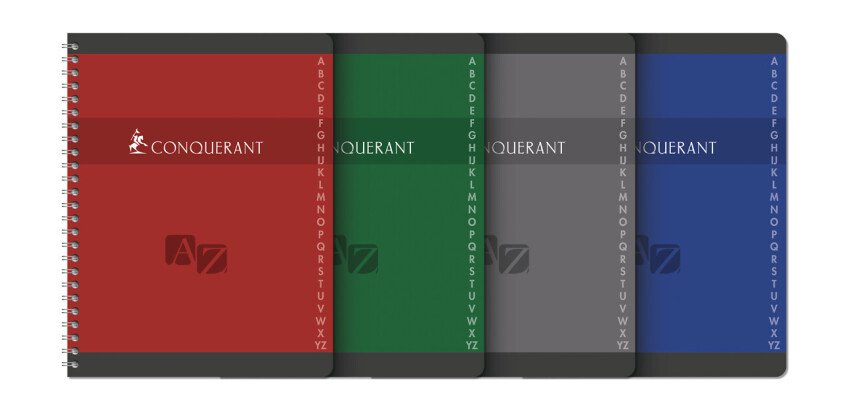 Répertoire Conquerant 17x22cm petits carreaux 5mm 180 pages reliure spirale couverture carte recyclée coloris assortis