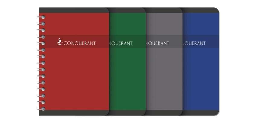 Carnet Conquérant 9x14cm petits carreaux 5mm 180 pages reliure spirale couverture carte recyclée coloris assortis