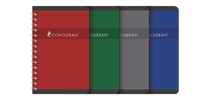 Carnet Conquerant 9x14cm petits carreaux 5mm 180 pages reliure spirale couverture carte recyclée coloris assortis
