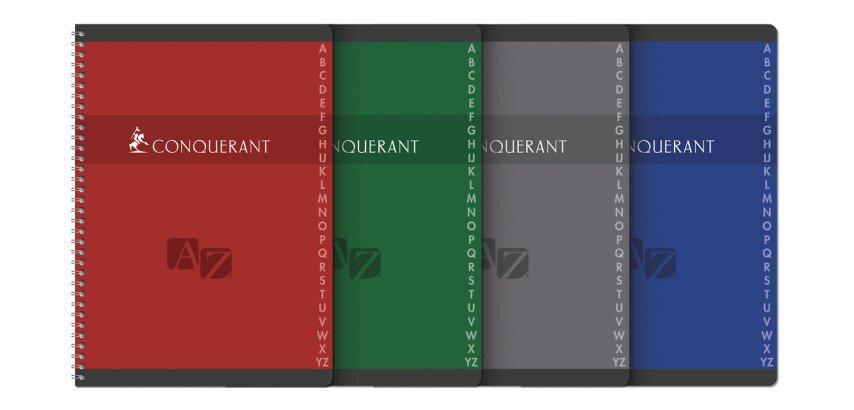 Répertoire Conquérant A4 petits carreaux 5mm 180 pages reliure spirale couverture carte couchée coloris assortis