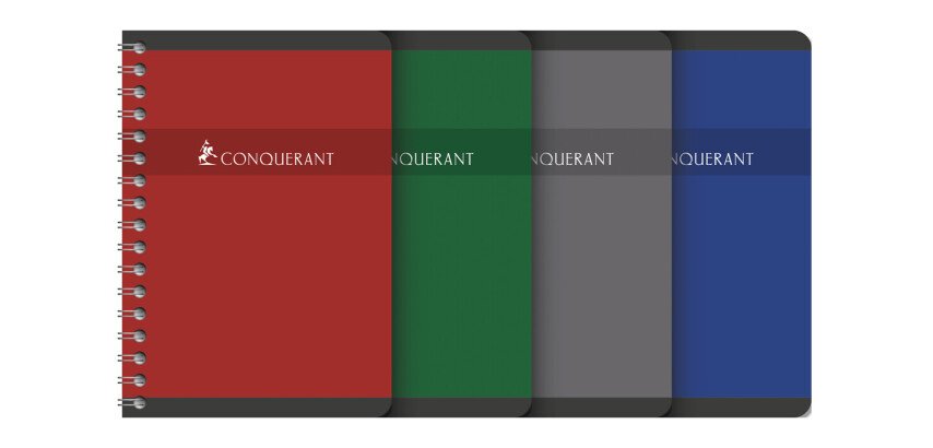 Carnet Conquérant A6 petits carreaux 5mm 180 pages reliure spirale couverture carte recyclée coloris assortis