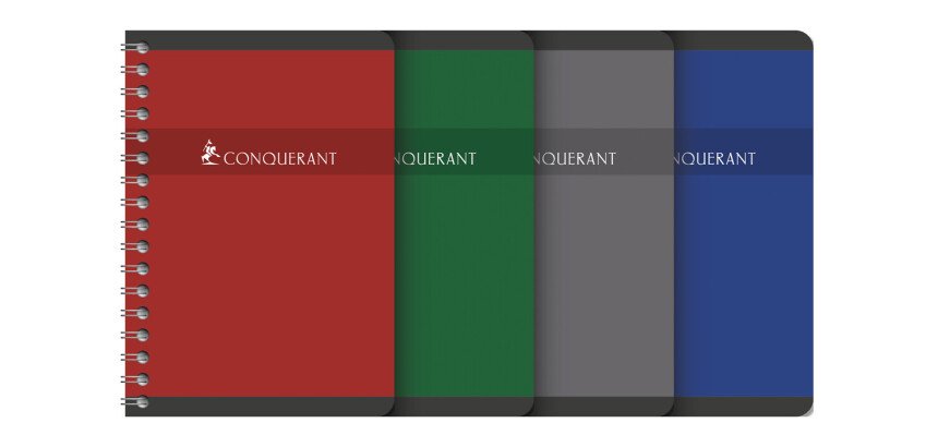 Carnet Conquerant a6 petits carreaux 5mm 180 pages reliure spirale couverture carte recyclée coloris assortis