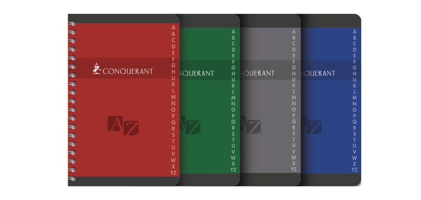 Répertoire Conquerant 11x17cm petits carreaux 5mm 100 pages reliure spirale couverture carte recyclée coloris assortis