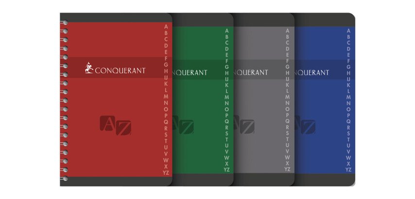 Répertoire Conquérant 11x17cm petits carreaux 5mm 180 pages reliure spirale couverture carte recyclée coloris assortis