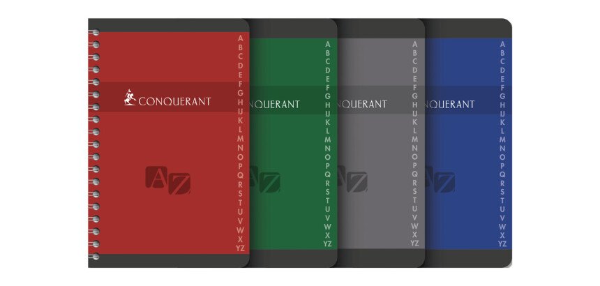 Répertoire Conquerant 11x17cm petits carreaux 5mm 180 pages reliure spirale couverture carte recyclée coloris assortis