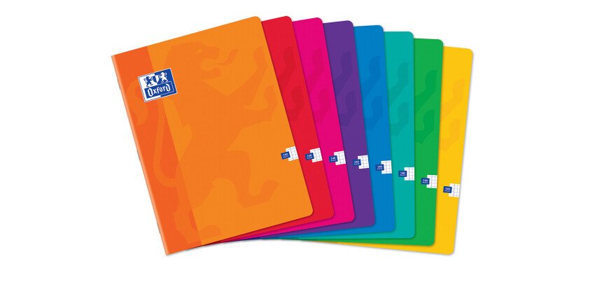 Cahier Oxford Color Life 24x32cm petits carreaux 5mm margés 140 pages agrafées couverture carte coloris assortis