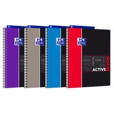 Cahier Oxford etudiants activebook a4+ grands carreaux seyès 160 pages reliure spirale couverture polypro coloris assortis