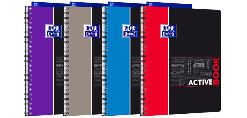 Cahier Oxford Etudiants Activebook A4+ petits carreaux 5mm 160 pages reliure spirale couverture polypro coloris assortis