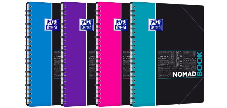 Schrift Oxford leerlingen nomadbook A4+ grote ruiten seyès 160 pagina's spiraalbinding polypropylene omslag assortiment