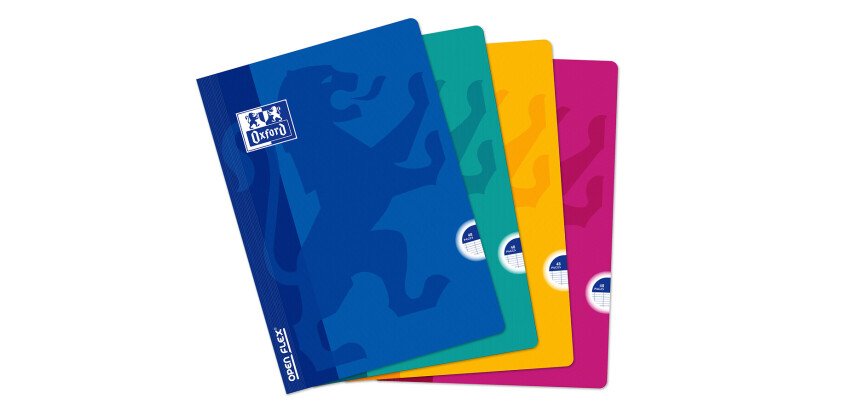 Cahier Oxford OpenFlex A4 grands carreaux Seyès 48 pages agrafées couverture polypro coloris assortis