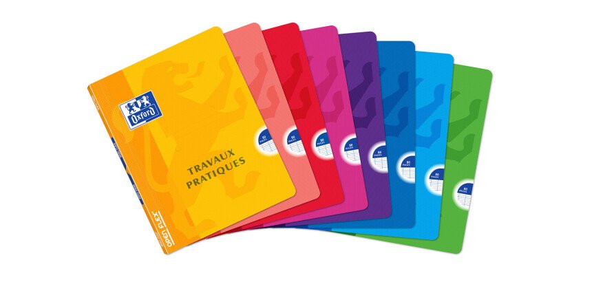 Cahier Oxford de travaux pratiques OpenFlex 17x22cm grands carreaux Seyès/uni blanc 80 pages agrafées couverture polypro coloris assortis