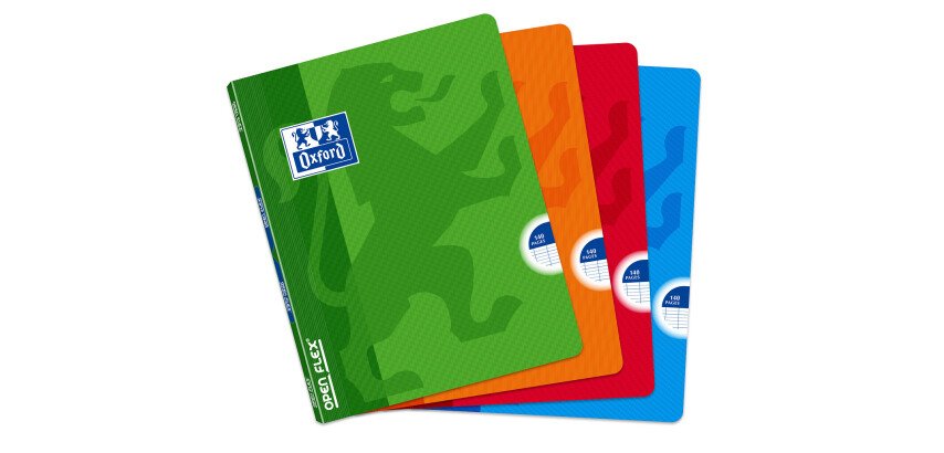 Cahier Oxford OpenFlex 17x22 grands carreaux Seyès 140 pages agrafées couverture polypro coloris assortis