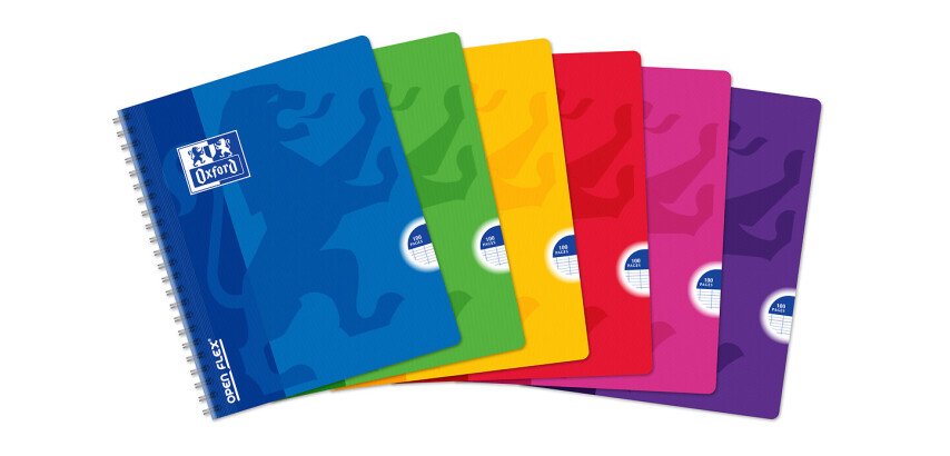 Cahier Oxford OpenFlex 17x22cm grands carreaux Seyès 100 pages reliure spirale couverture polypro coloris assortis