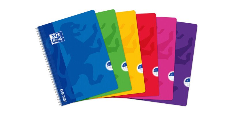 Cahier Oxford OpenFlex 1A4 grands carreaux Seyès 100 pages reliure spirale couverture polypro coloris assortis