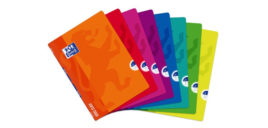 Cahier Oxford OpenFlex A4 petits carreaux 5mm margés 96 pages agrafées couverture polypro coloris assortis