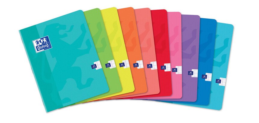 Cahier Oxford Color Life 17x22cm grands carreaux Seyès 48 pages agrafées couverture carte coloris assortis