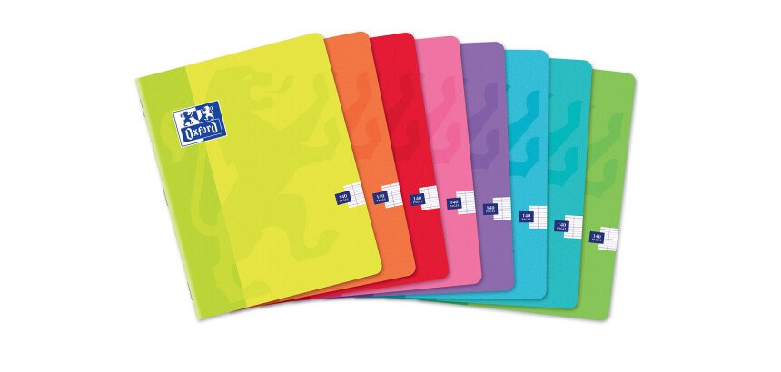 Cahier Oxford Color Life 17x22cm grands carreaux Seyès 140 pages agrafées couverture carte coloris assortis