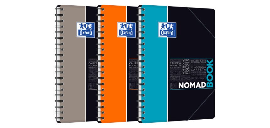 Cahier Oxford Etudiants Nomadbook B5 ligné 7mm 160 pages reliure spirale couverture polypro coloris assortis