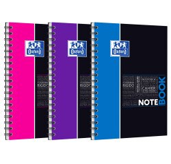 Cahier Oxford Etudiants notebook B5 ligné 7mm 160 pages reliure spirale couverture carte polypro coloris assortis