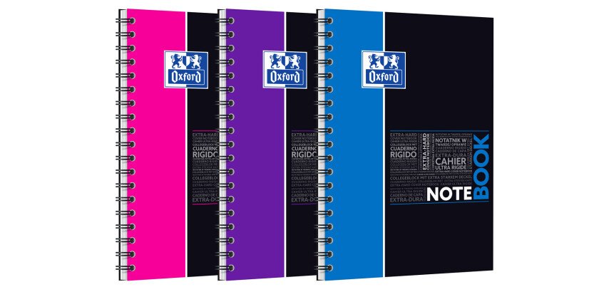 Cahier Oxford Etudiants notebook B5 ligné 7mm 160 pages reliure spirale couverture carte polypro coloris assortis