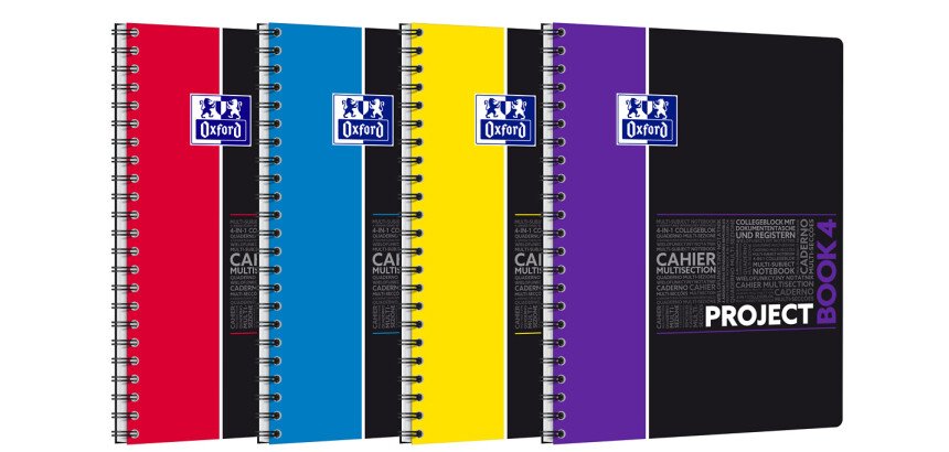 Cahier Oxford Etudiants ProjectBook A4+ grands carreaux Seyès 200 pages reliure spirale couverture polypro coloris assortis