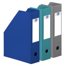 Lot 3 porte-revues Oxford a4 dos 7cm couverture carte rigide recouverte de pvc coloris assortis bleu foncé, bleu clair et gris