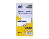 Lot de 100 enveloppes Oxford 110x220 auto adhesive precasee - blanc